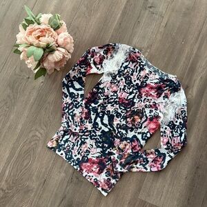 AMB‎ Designs Second Skin Raw Hem Animal Floral Abstract Top